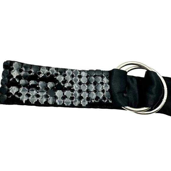 SHIH SHIH Stephanie Lin Black Satin Sequin Silver Metal‎ O-ring Tie Belt 40\